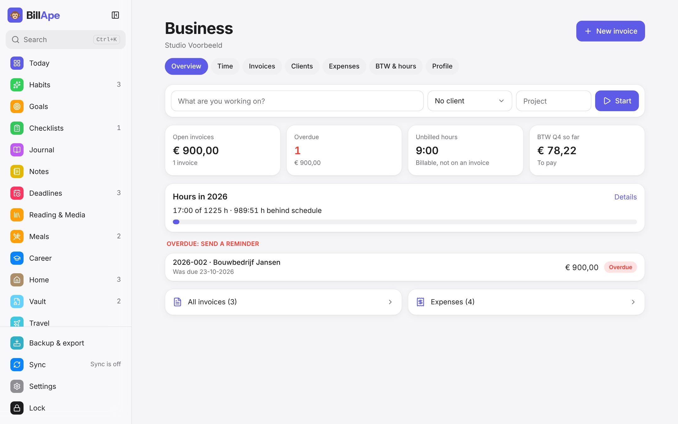 Business admin with invoices and the BTW overview