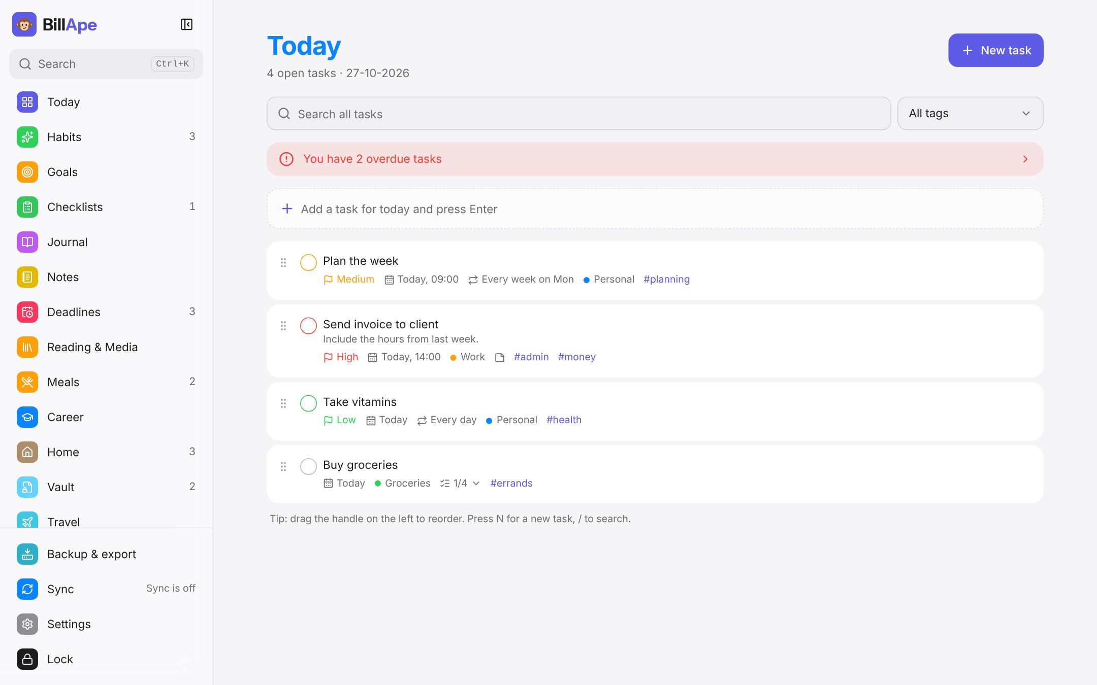 Tasks: the Today view